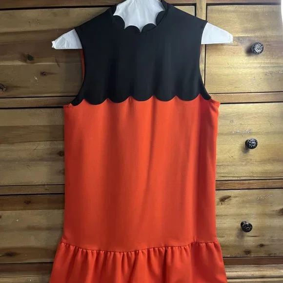 Victoria Beckham for Target Scalloped Orange & Black Drop Waist Dress Size  XS